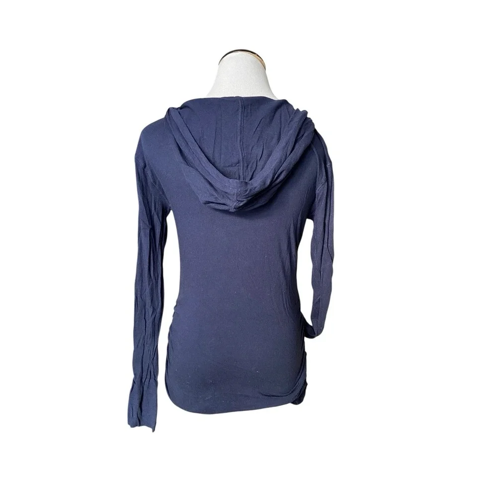 Ralph Lauren Y2K V-Neck Fitted Hoodie Shirt Women Size L Navy Lightweight Preppy